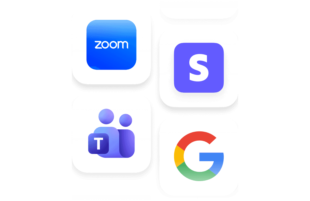Integrates with Zoom, Microsoft Teams, Stripe, Google