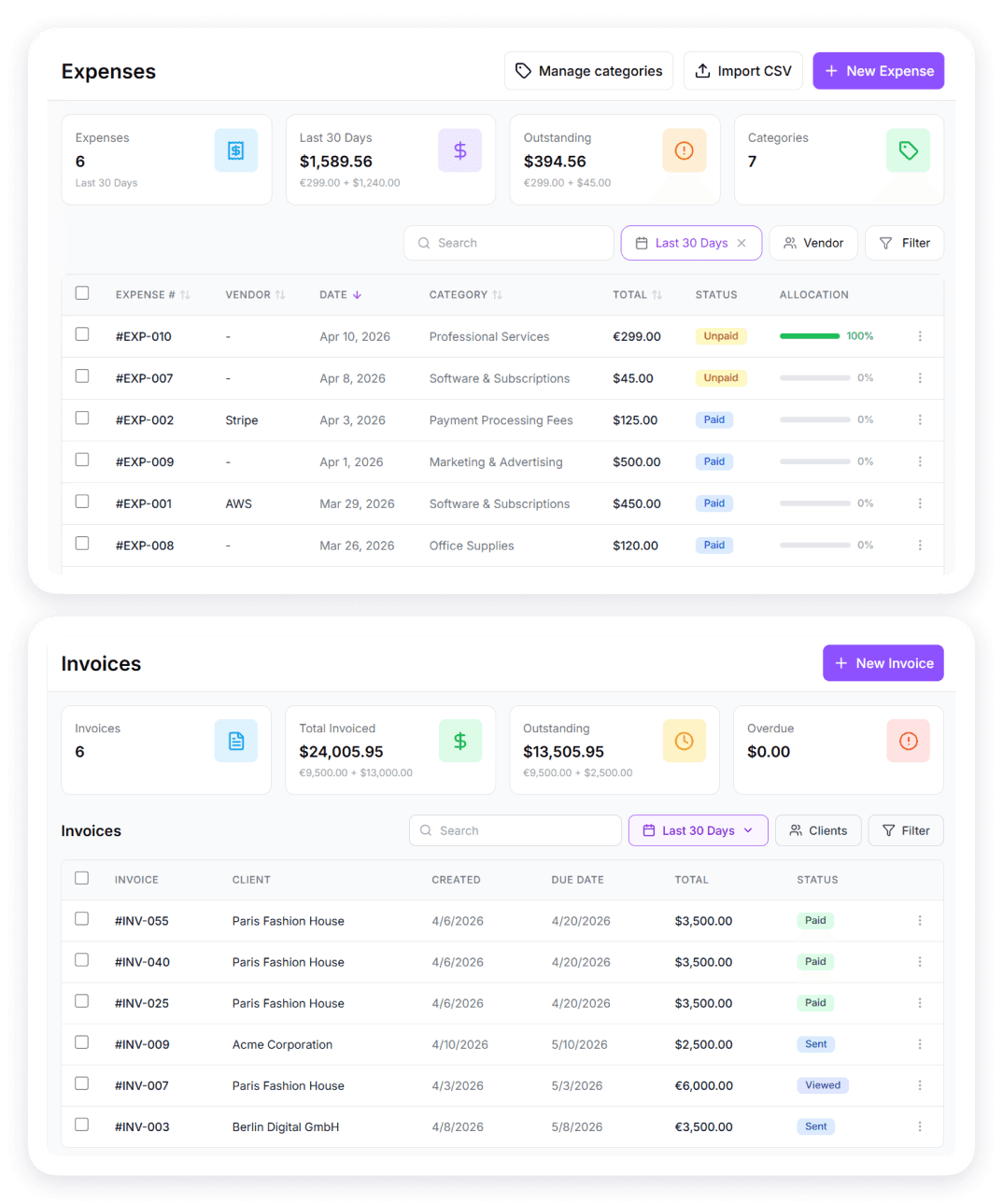 Send an invoice in any currency.